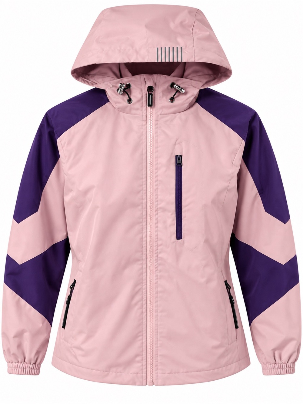 Pink Purple Colorblock Hooded Windbreaker Jacket Full Zip Size L